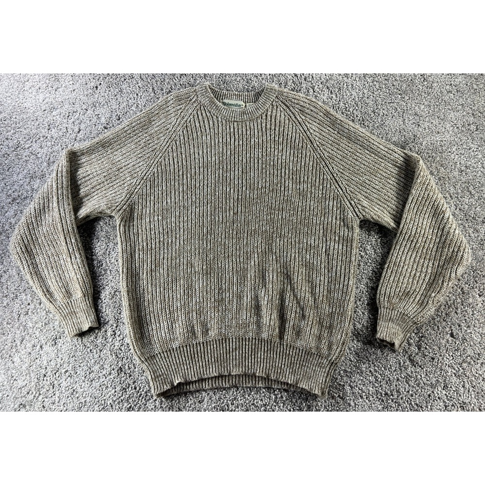 Vintage St Johns Bay Mens XL Tan Ribbed Knit Crew Neck Acrylic Raglan Sweater